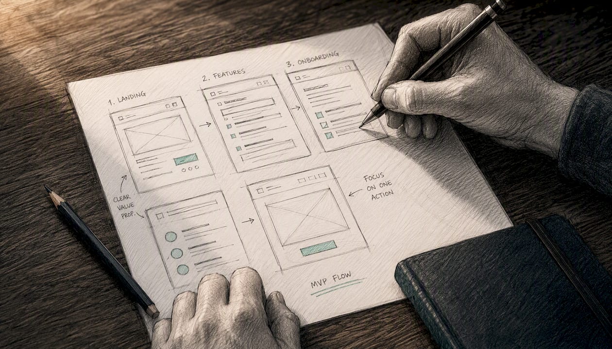 Hands sketching wireframe designs