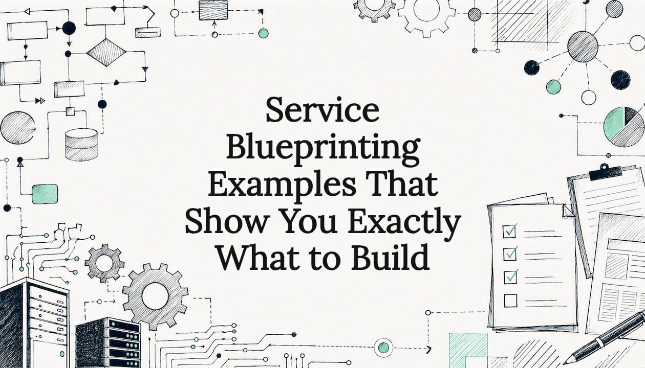 Decorative service blueprinting title card illustration