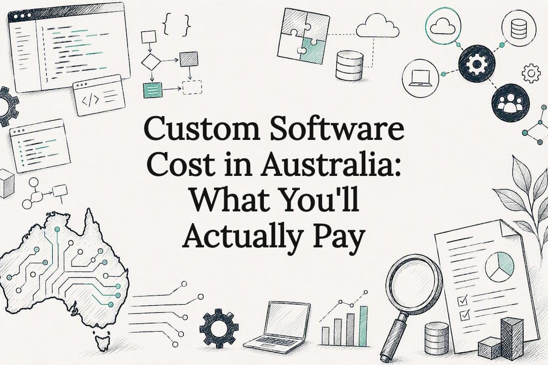 Decorative custom software cost title card illustration