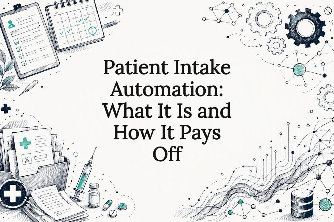 Decorative title card illustration for patient intake automation