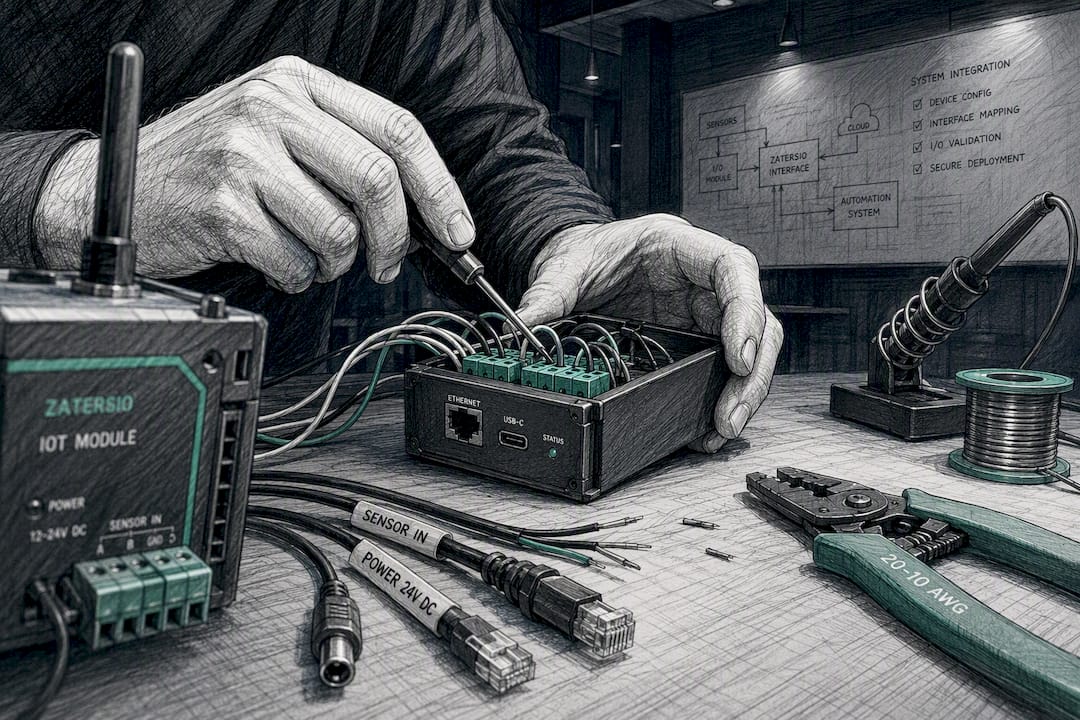 Hands wiring custom IoT integration device