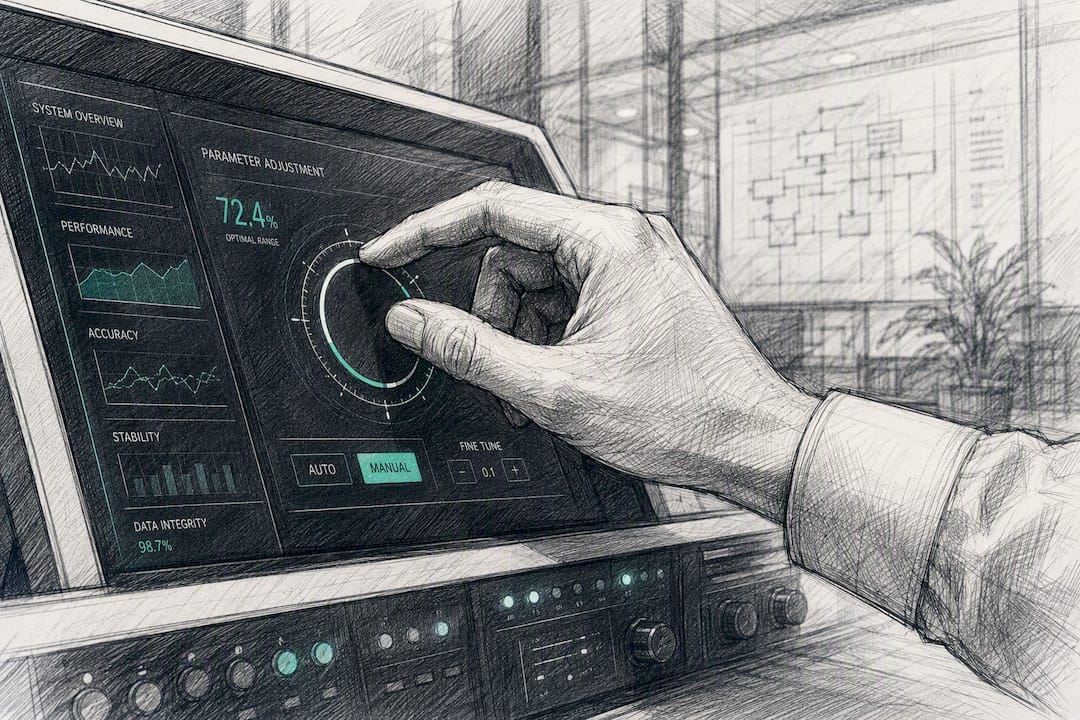 Hand making manual adjustment on control panel