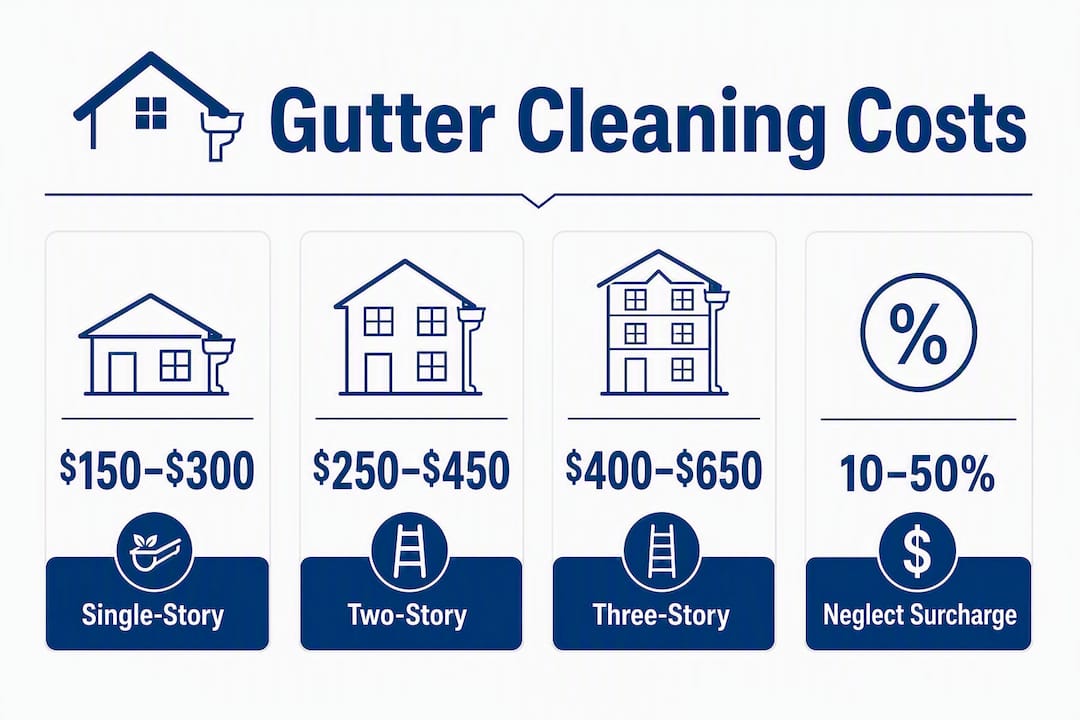 Infographic showing gutter cleaning cost ranges by home type