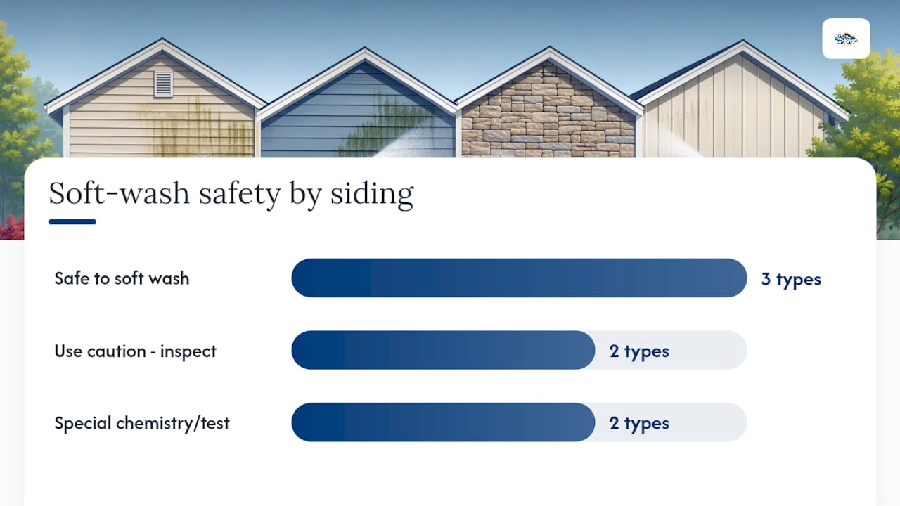 Which siding materials are safe to soft wash? — overview diagram