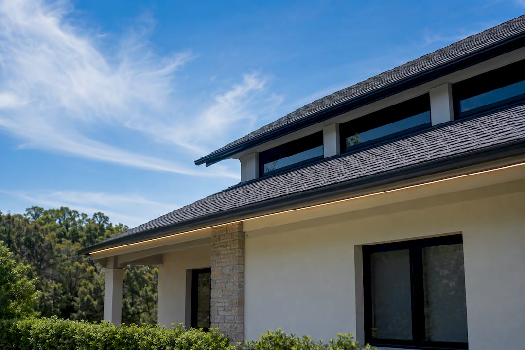 Discreet permanent roofline light strip in daylight