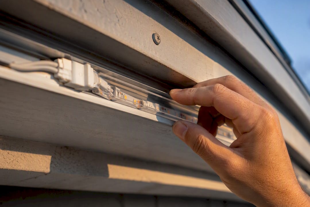 Hand installing frosted lens on LED channel