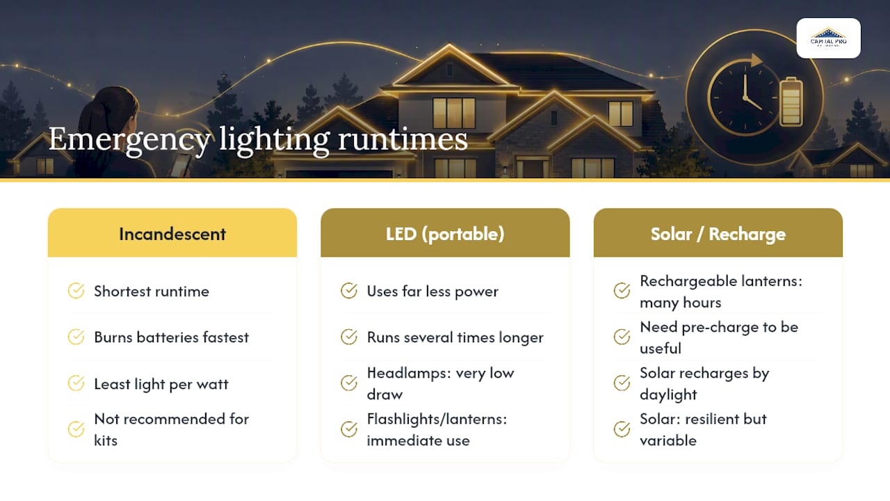 How Do Different Emergency Lighting Types Compare on Runtime? — overview diagram