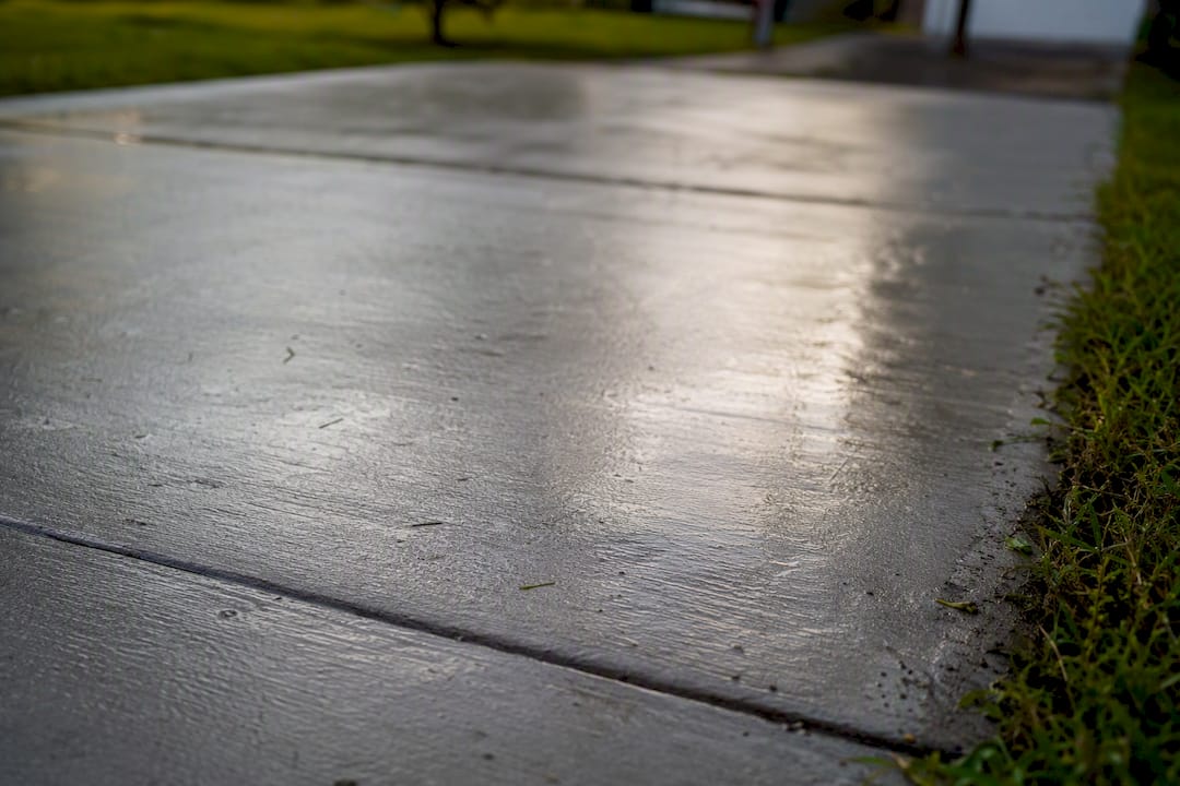 Close-up of sealed concrete driveway texture