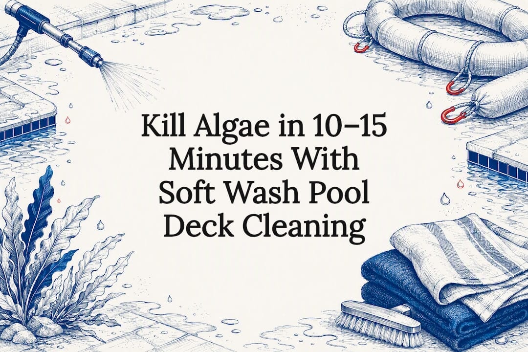 Kill Algae in 10–15 Minutes With Soft Wash Pool Deck Cleaning
