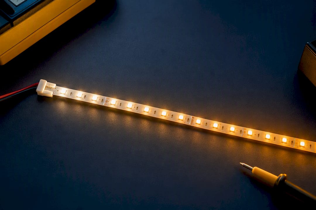 LED strip showing a voltage drop gradient