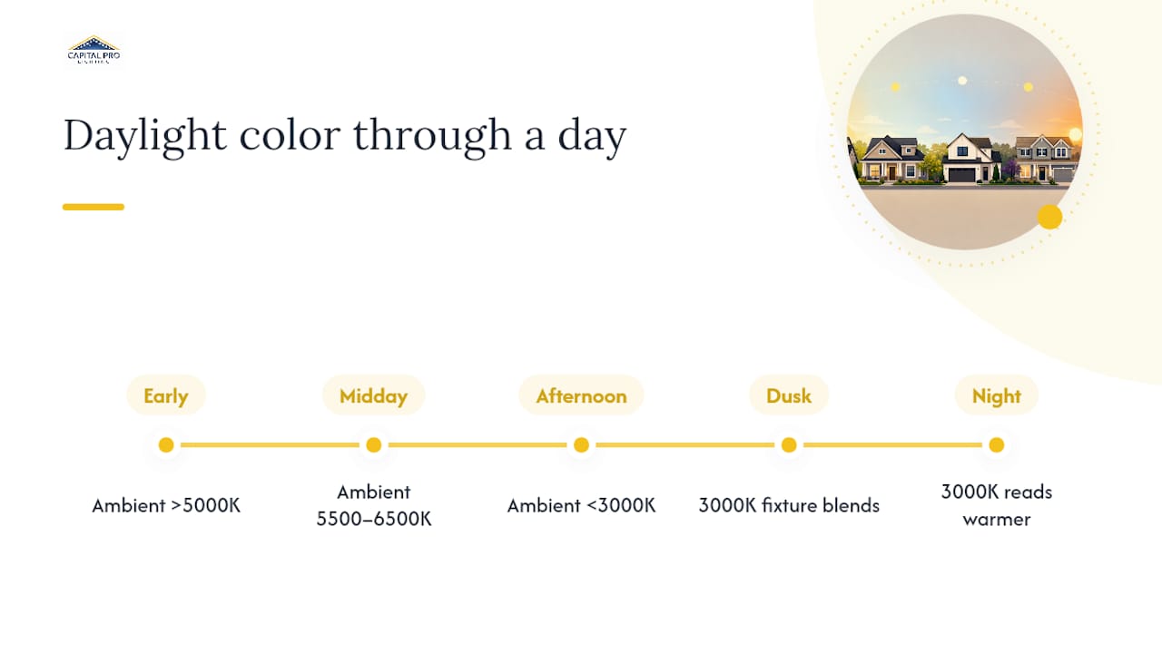 Daylight color temperature changes over one day