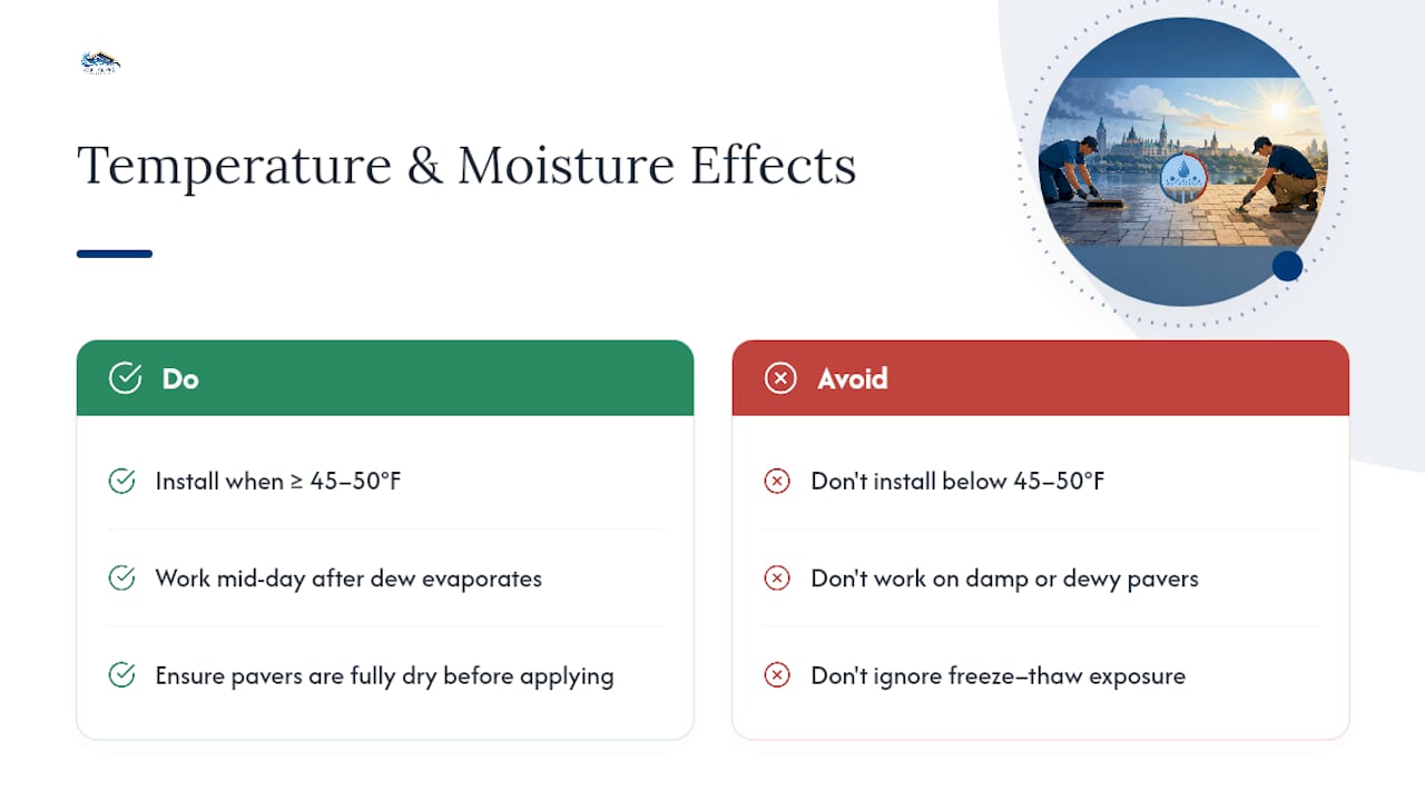 Weather conditions affecting polymeric sand curing