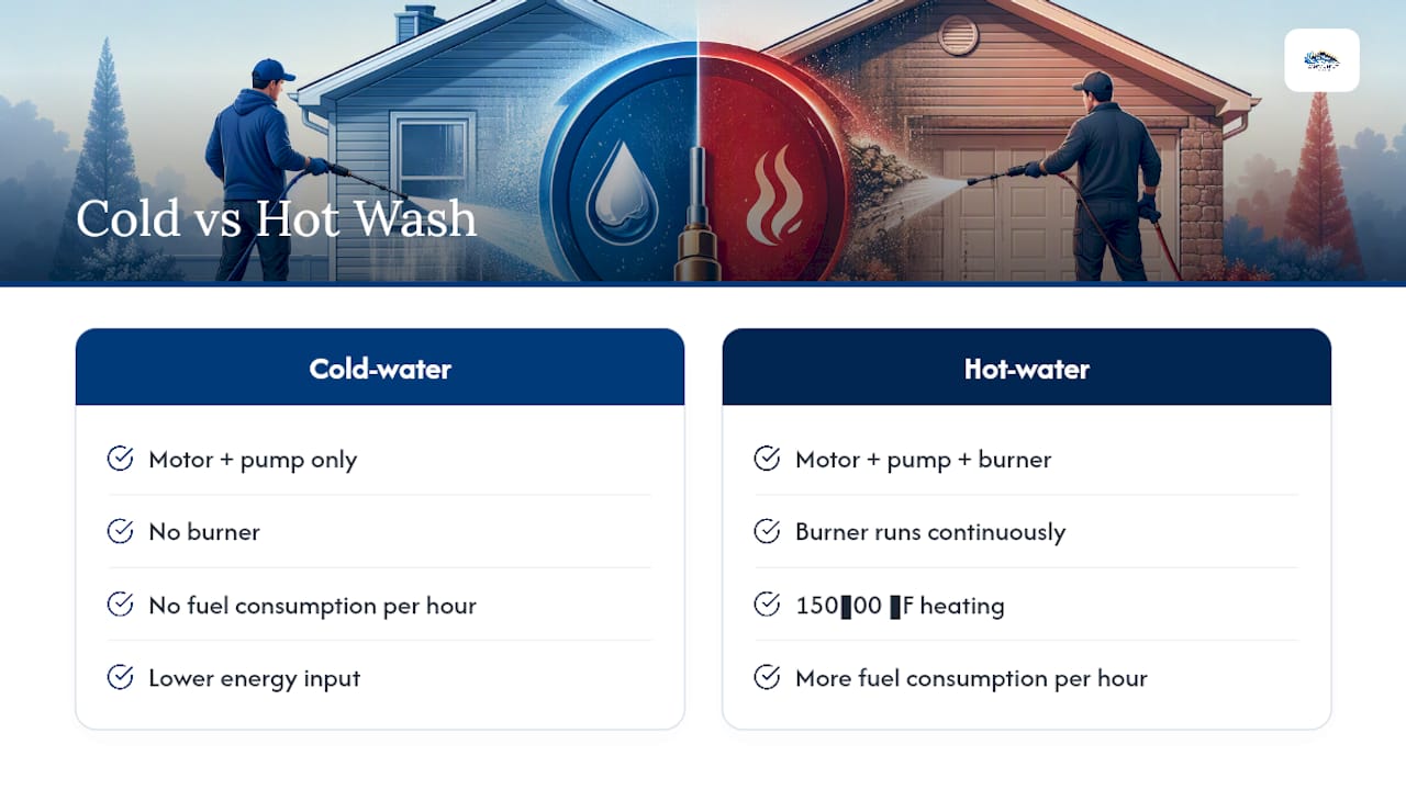 Cold and hot pressure washing energy comparison