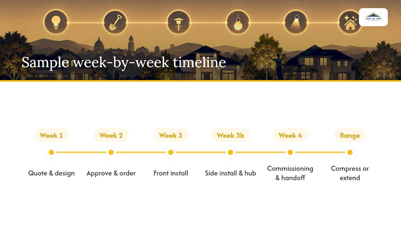 Four-stage permanent lighting installation timeline