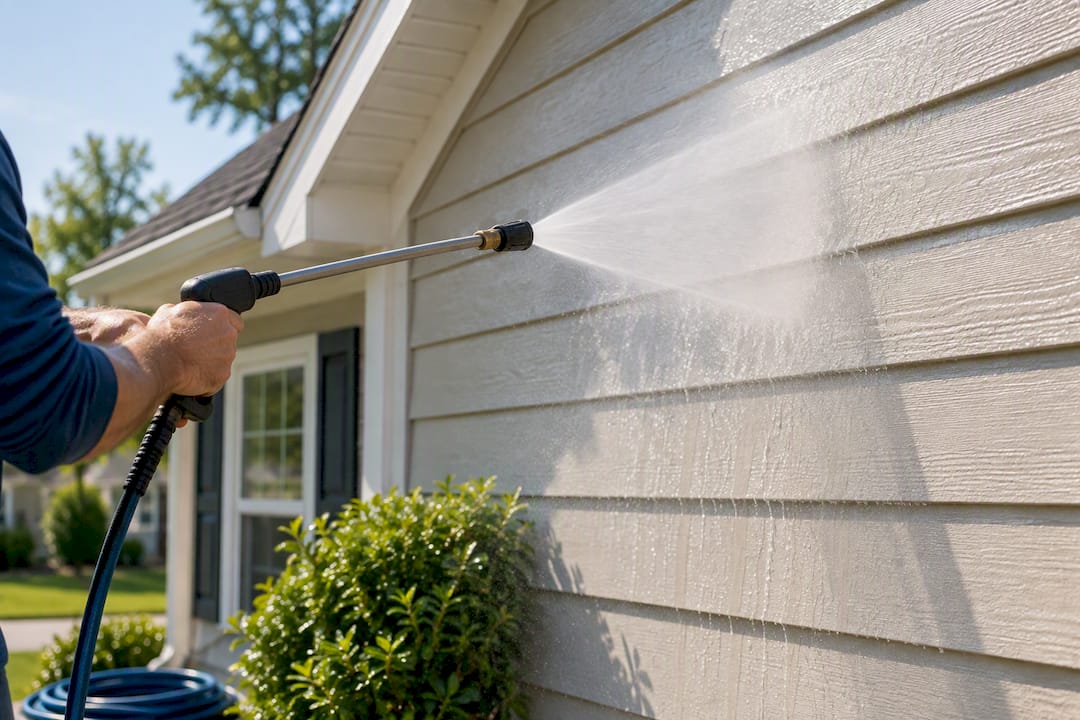 Wide fan spray testing painted siding