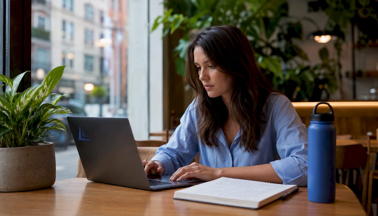 Hands typing laptop in tax consultant office