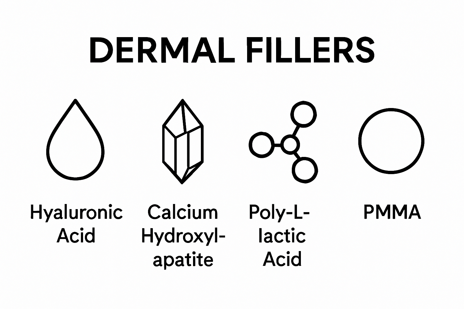 Four simple icons representing filler types in a comparison chart