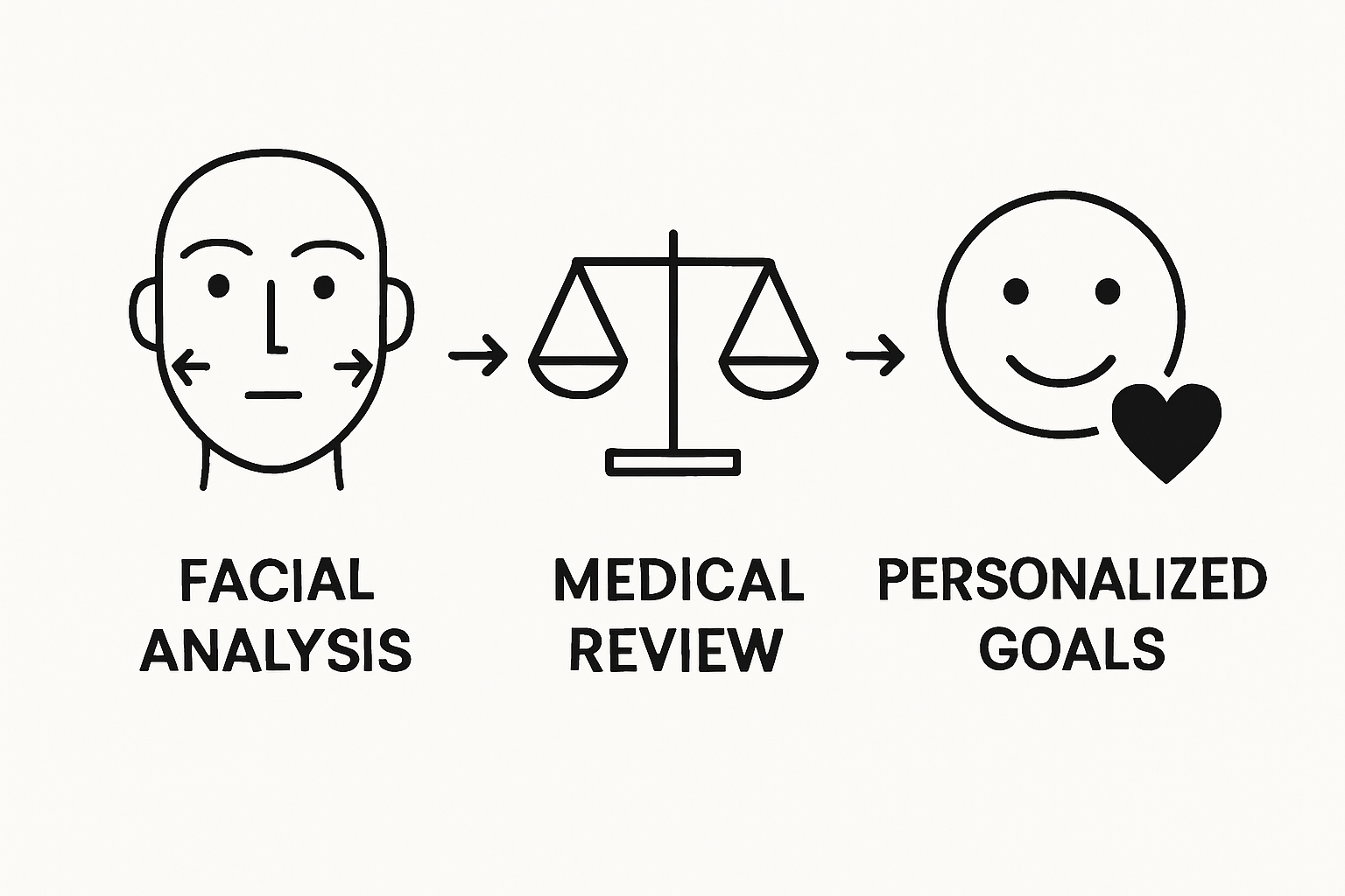 Infographic showing facial analysis, medical review, and personalized goals