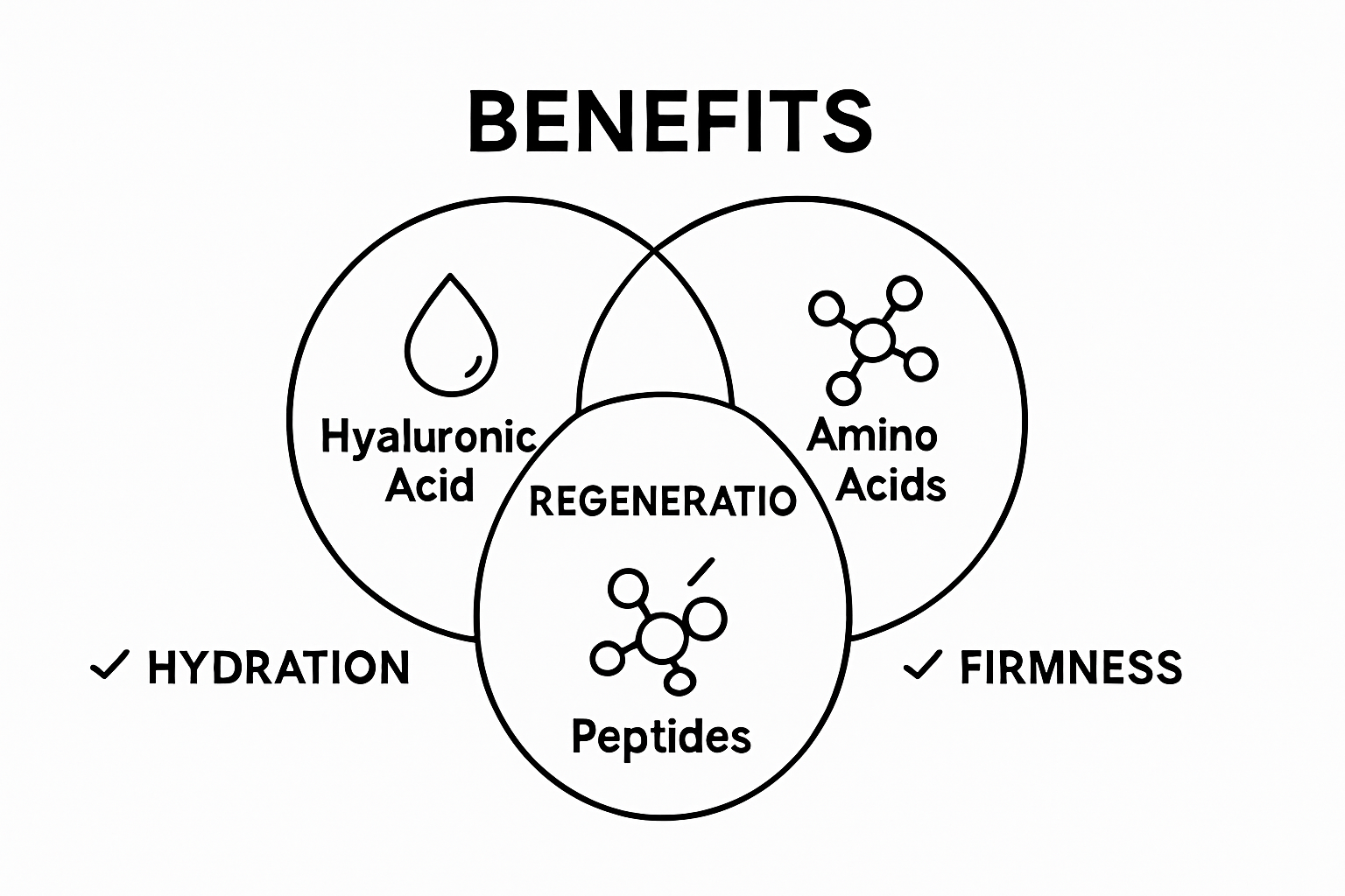 Comparison chart of hyaluronic acid vs amino acid vs peptide skin boosters