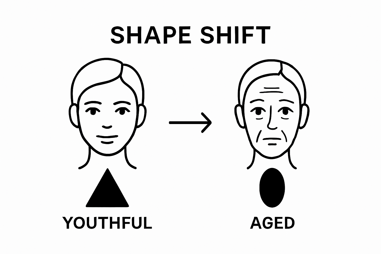 What is Facial Volume Loss 1 Comparison of youthful triangle and aged oval facial shape.