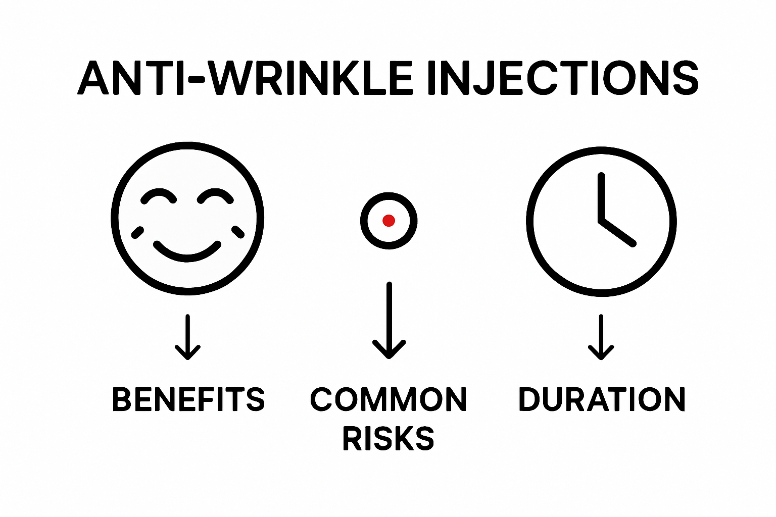 Understanding Anti-Wrinkle Injection Tips for Ladies 1 Infographic comparing benefits, risks, and duration of anti-wrinkle injections