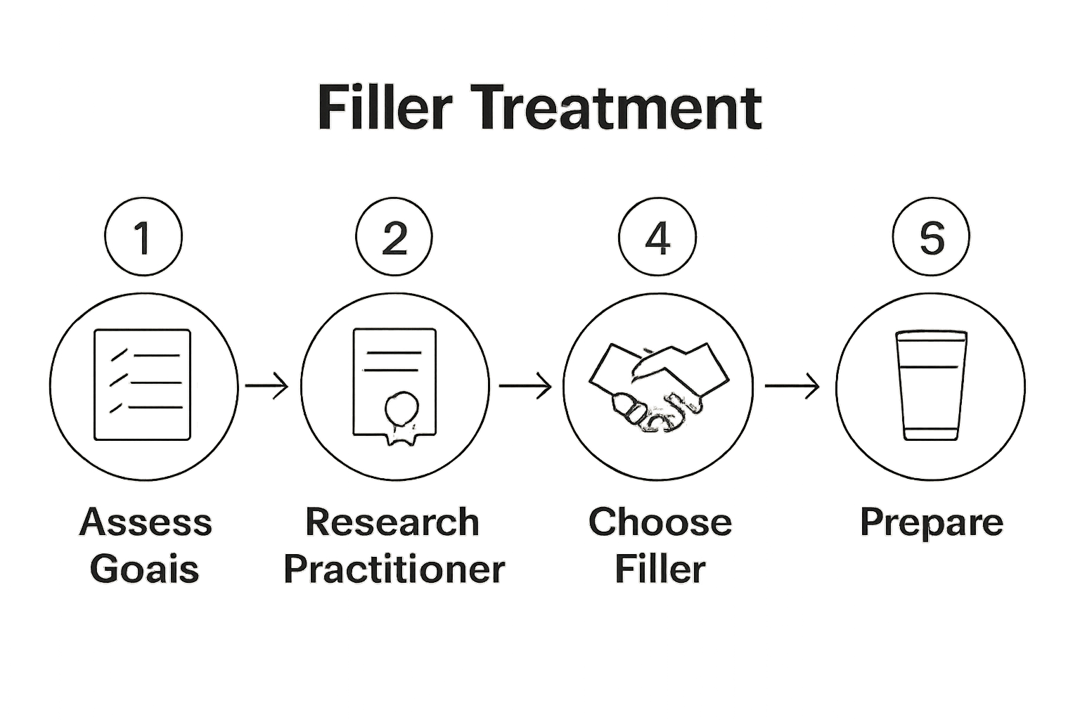 Six-step natural look fillers process in simple icons