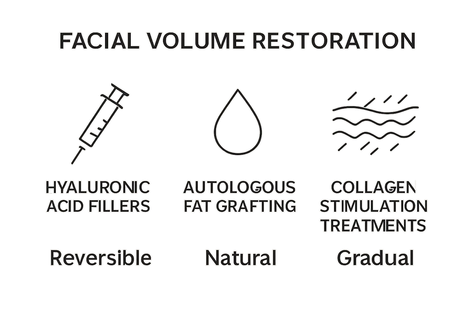 Understanding Volume Restoration Tips for Facial Aesthetics 1 Infographic comparing top three facial volume restoration techniques