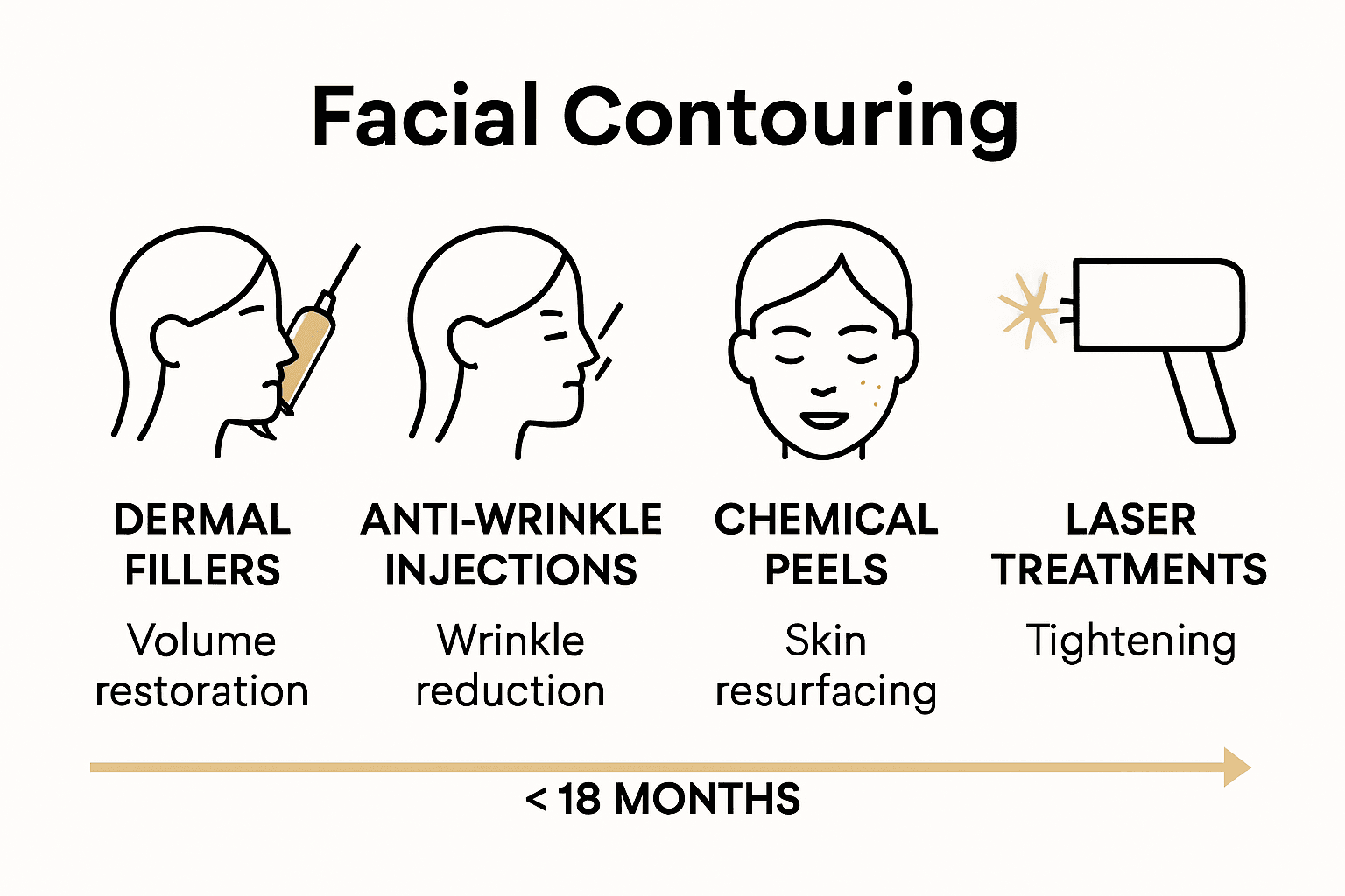 Infographic comparing four non-surgical facial contouring treatments and their durations.
