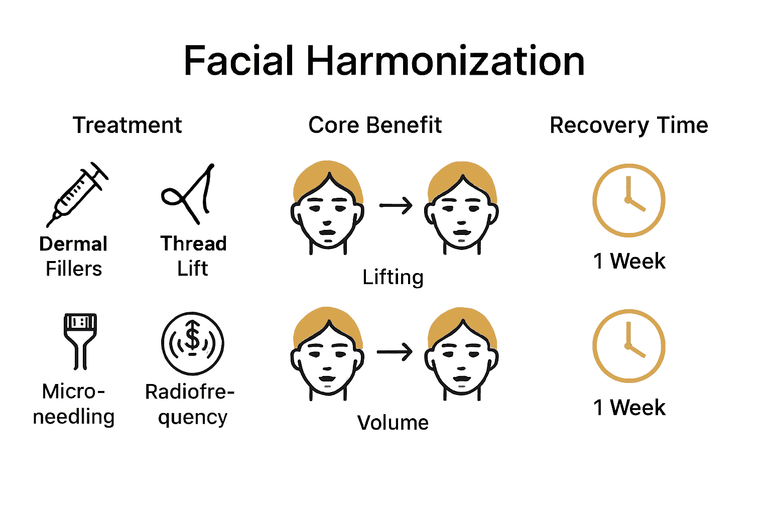 Complete Guide to Facial Harmonisation Treatments 1 Infographic comparing top five non-surgical facial harmonisation treatments.