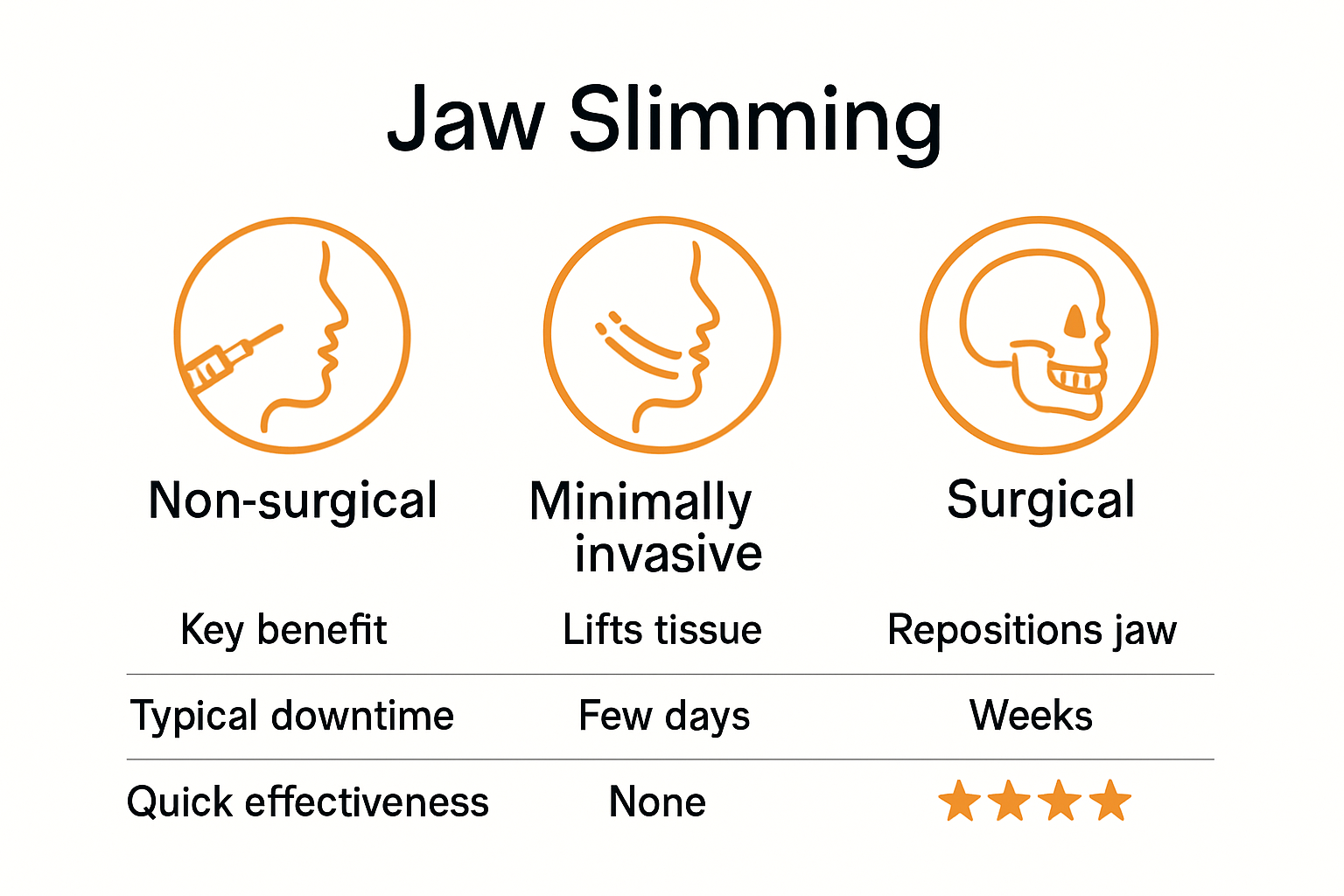 Infographic showing main jaw slimming treatment options compared