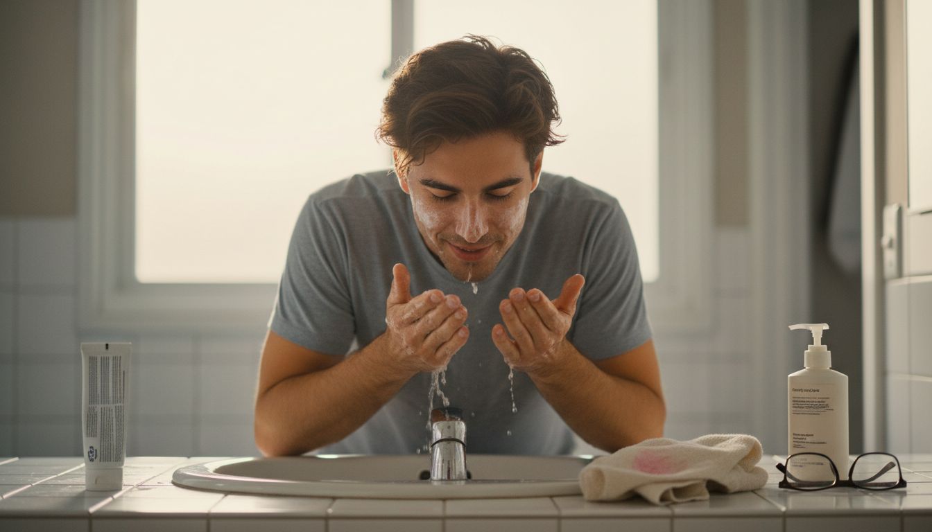 How to Care for Skin After Injectables Naturally in London 1 Man gently cleansing face after treatment