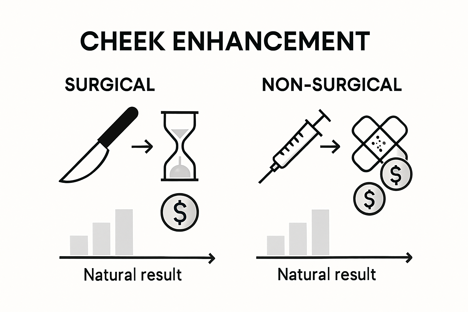Cheek Enhancement: Achieving Natural, Balanced Results 2 Comparison infographic for cheek enhancement types