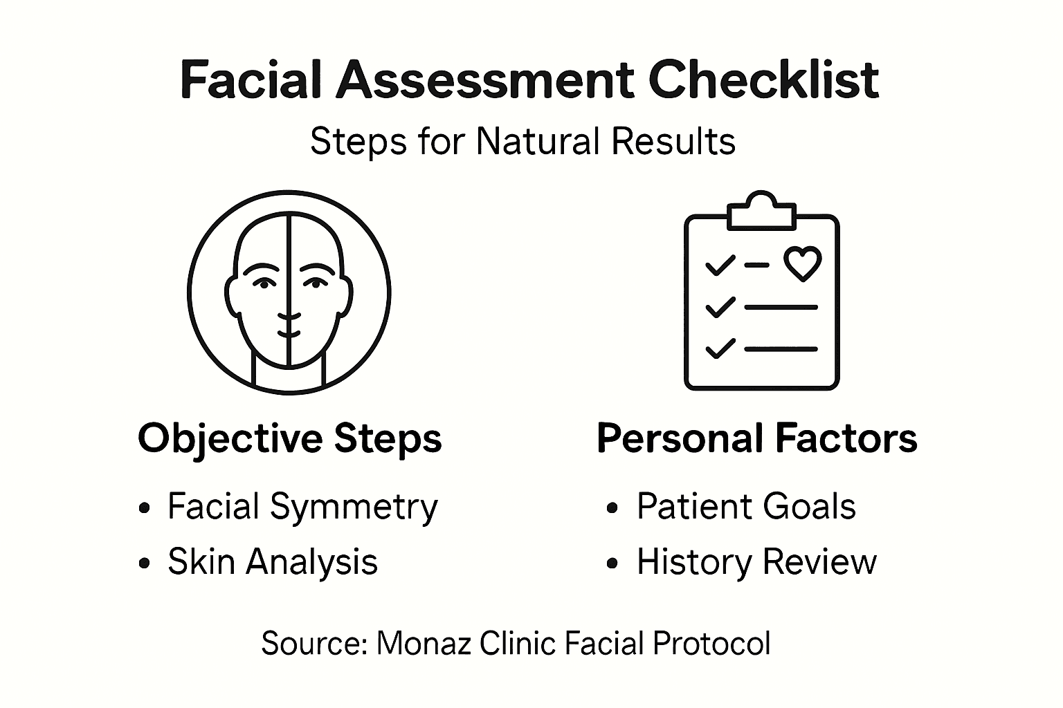Infographic summarizing facial assessment checklist steps