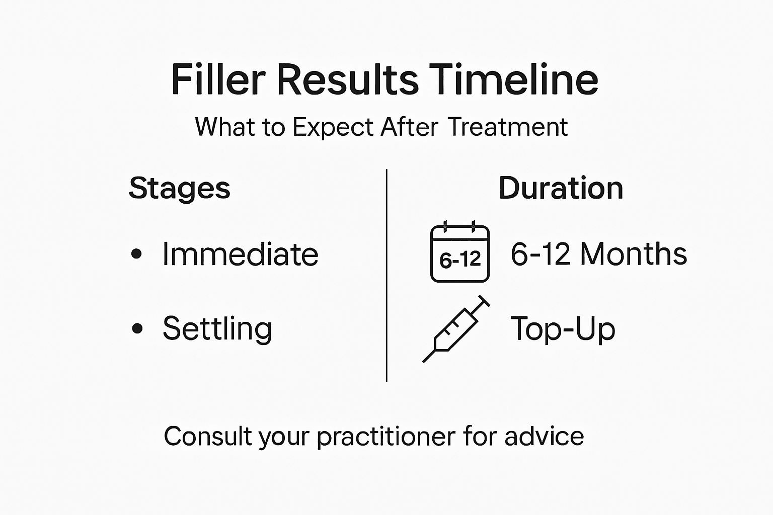 Infographic timeline of filler results and top-up