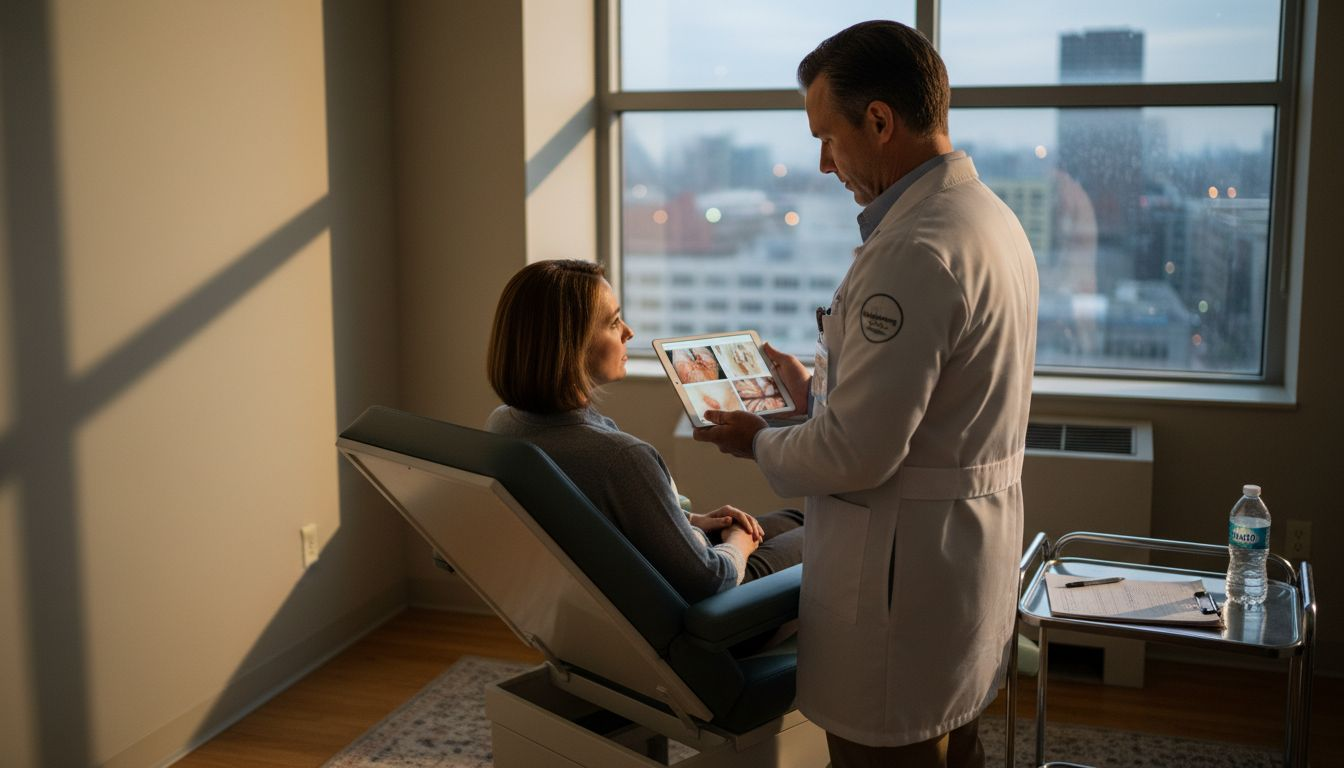 Practitioner reviewing facial photos with patient