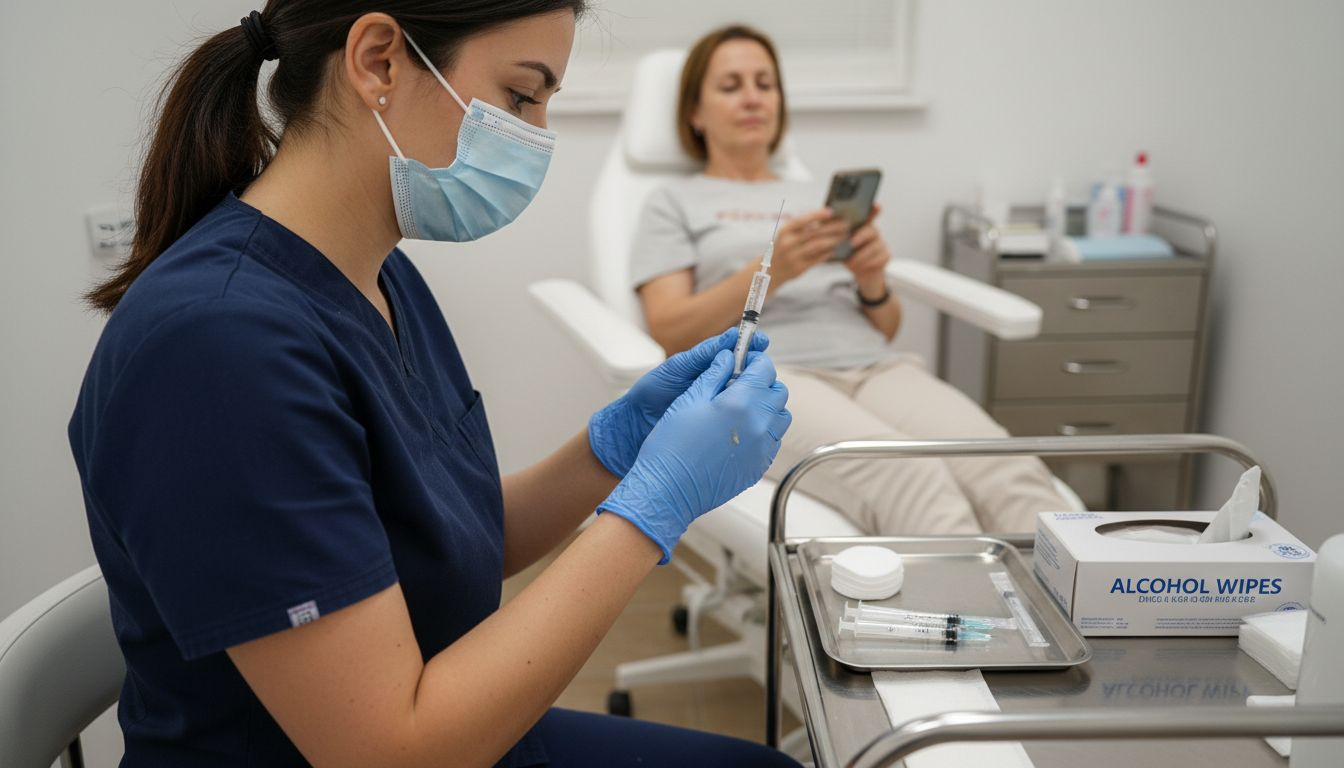 Practitioner prepares dermal filler in treatment room