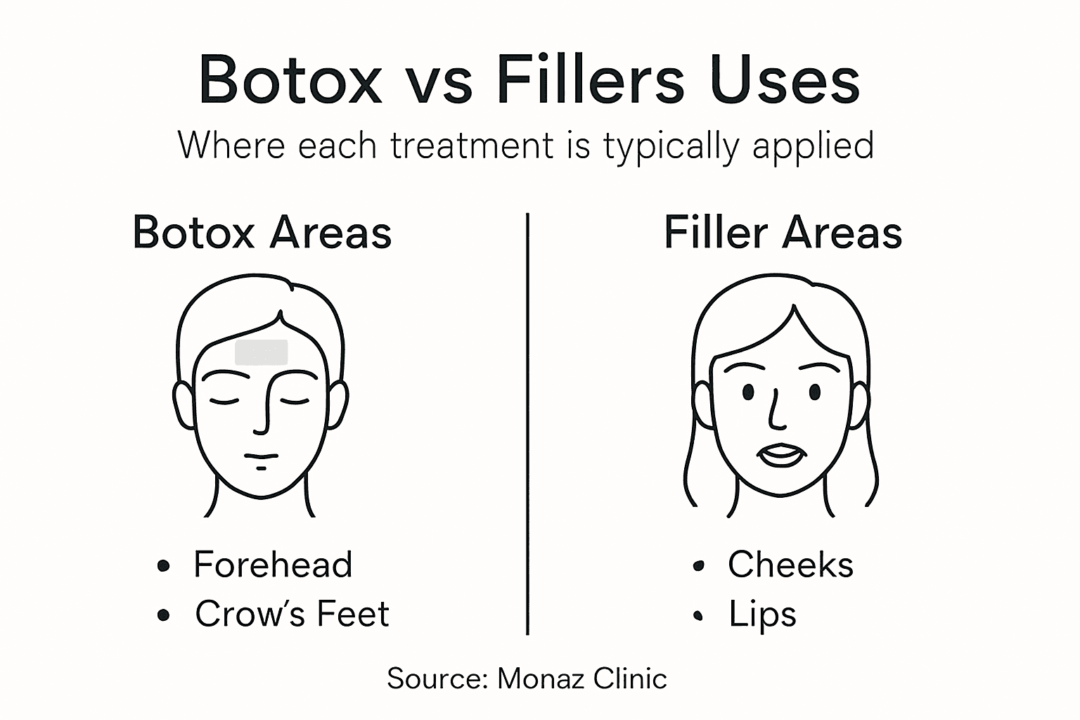 Infographic showing Botox and filler treatment areas