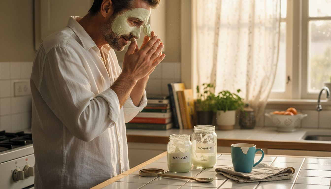 How do I get rid of wrinkles on my forehead naturally 2 Man applying natural mask at home