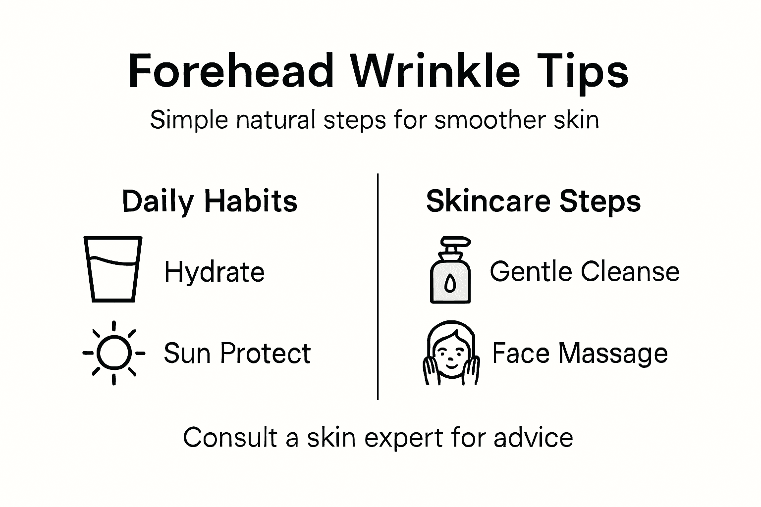 How do I get rid of wrinkles on my forehead naturally 1 Infographic summarizing forehead wrinkle reduction steps