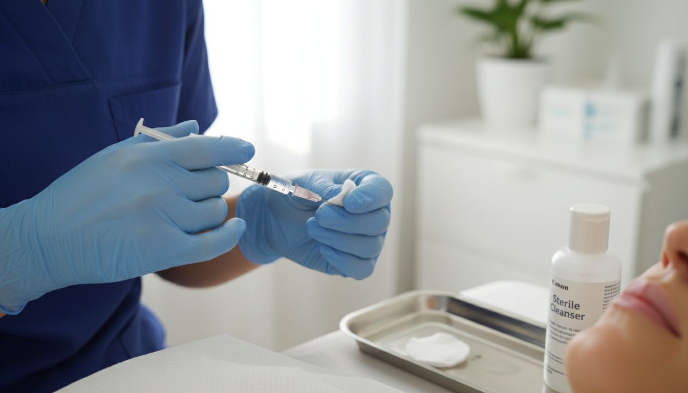 Lip filler injection procedure close-up