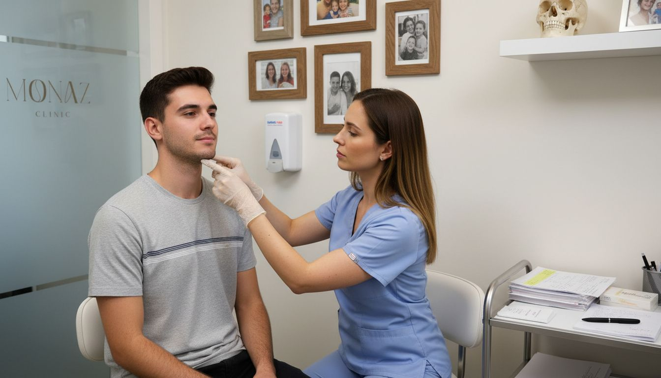 Practitioner examines patient’s jaw structure