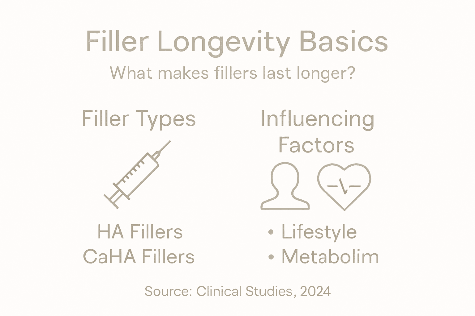 How Long Dermal Fillers Last: Science And Strategies 2 Infographic showing main filler types and factors