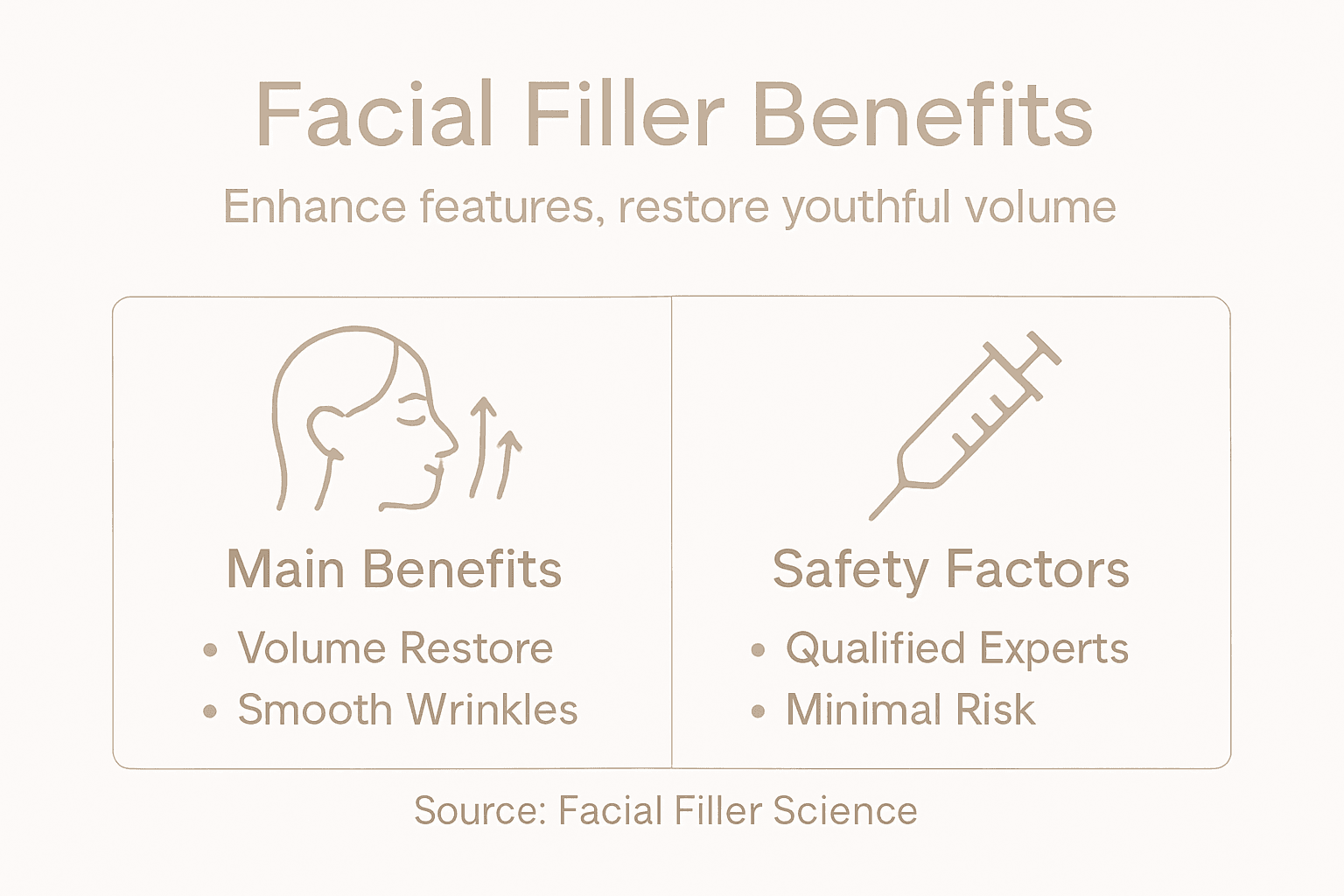 Infographic summarizing facial filler benefits and safety