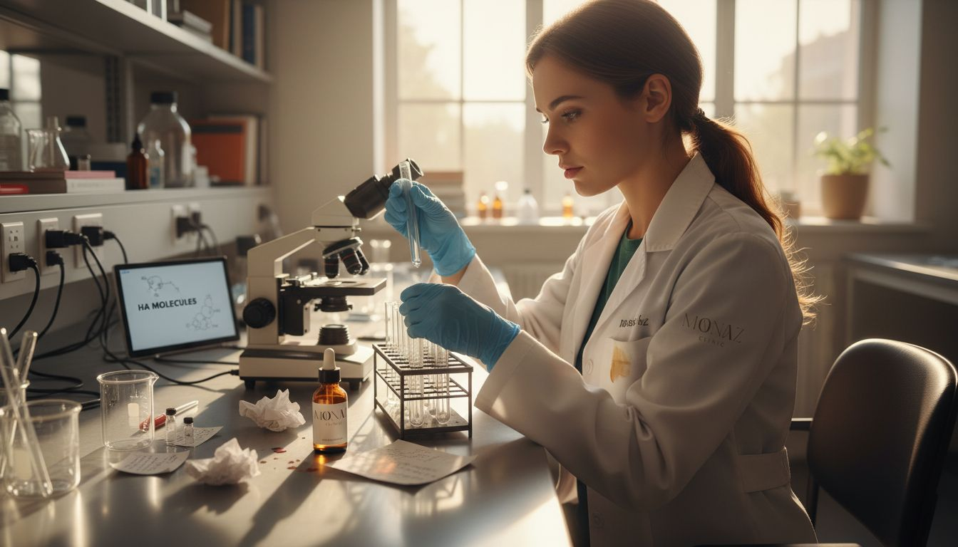 Scientist examining structure of face filler