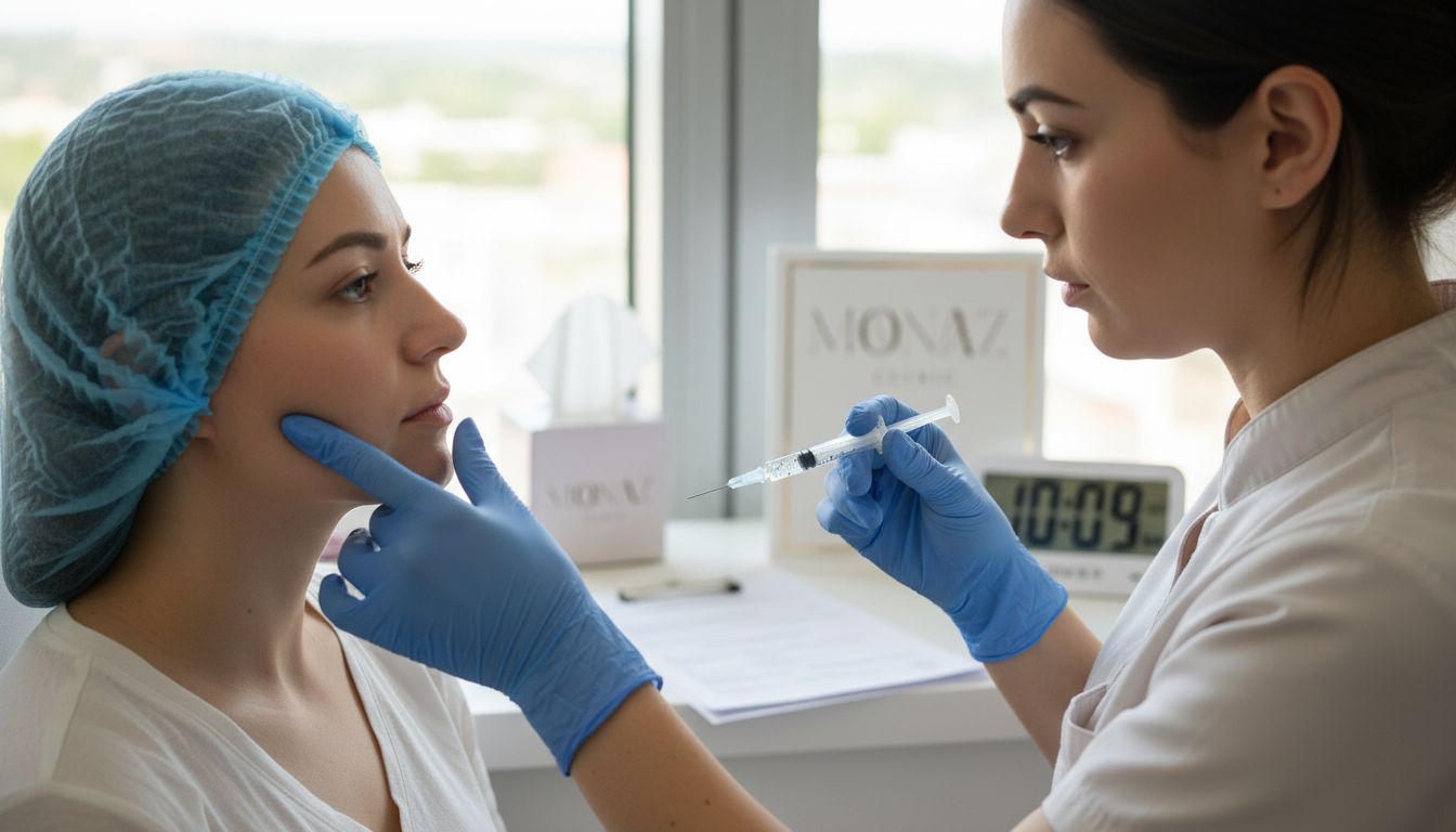 Dermatologist injecting filler into nasolabial fold