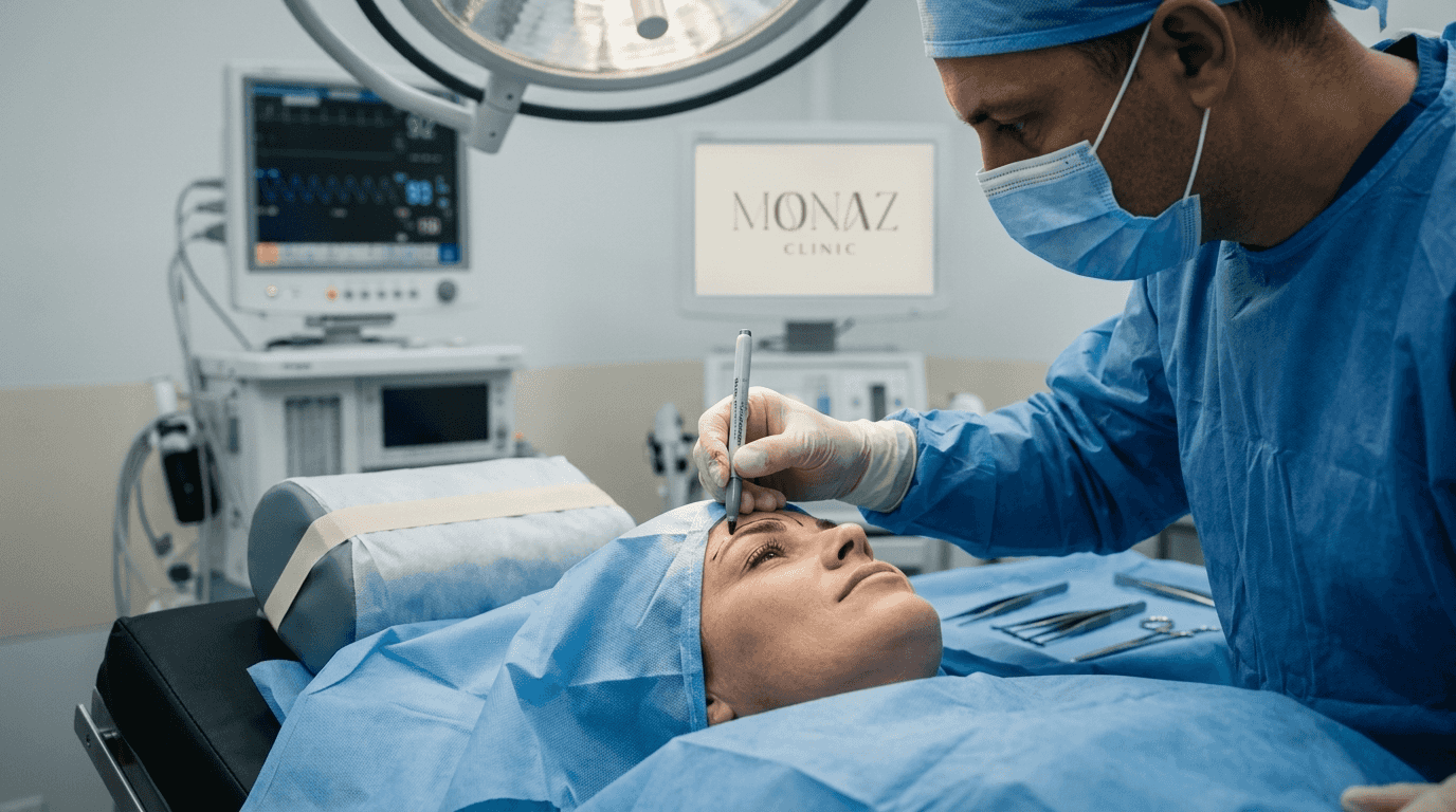 Surgeon marking brow lift incision site