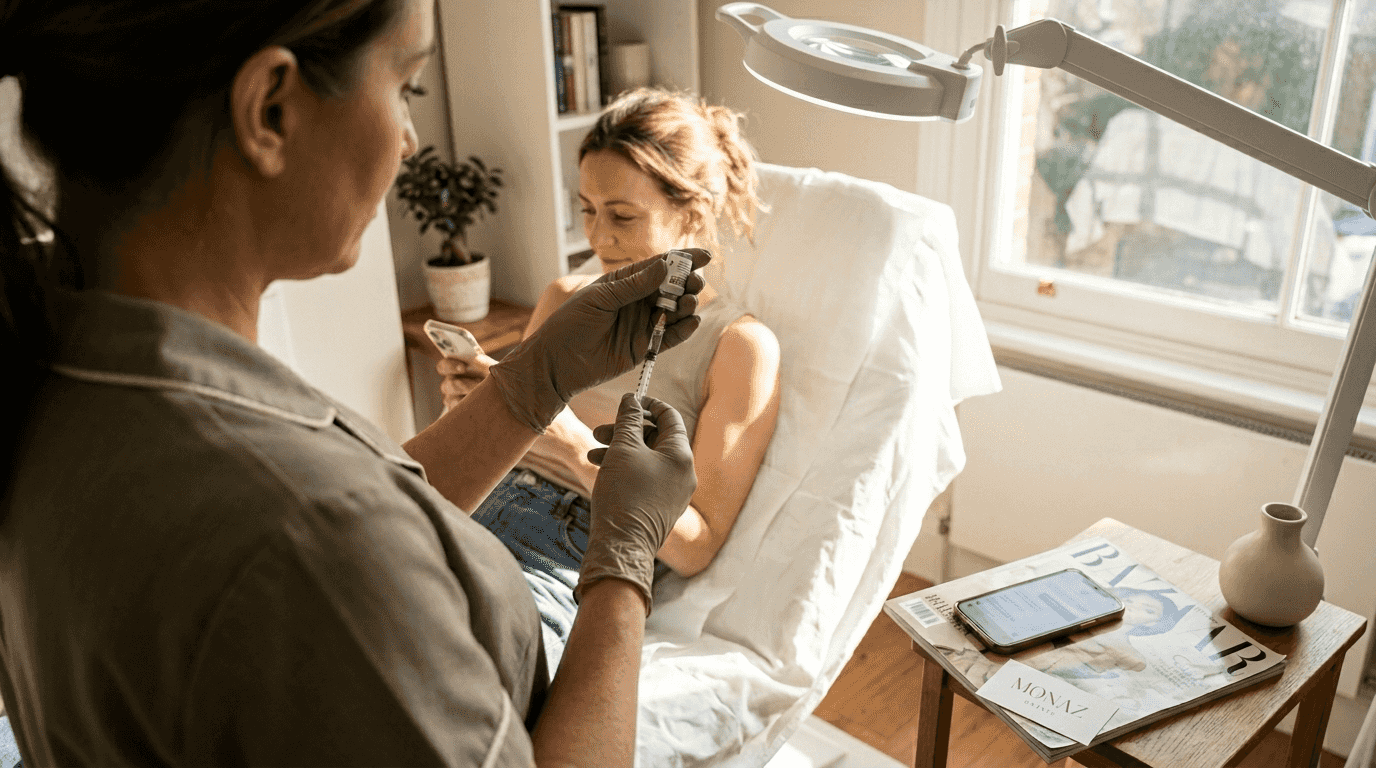 Practitioner preparing hyaluronic acid injection