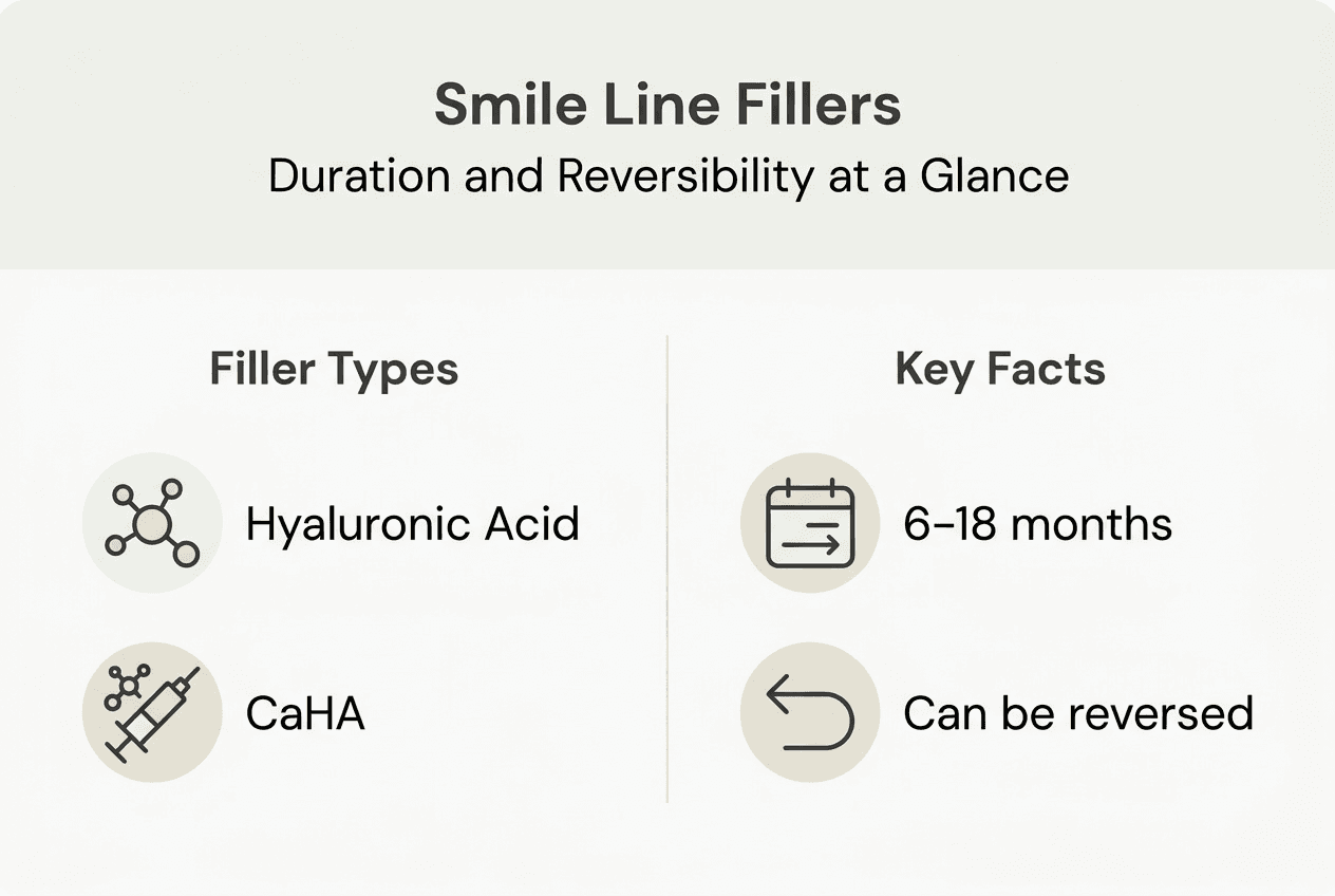 Infographic showing smile line filler types and duration