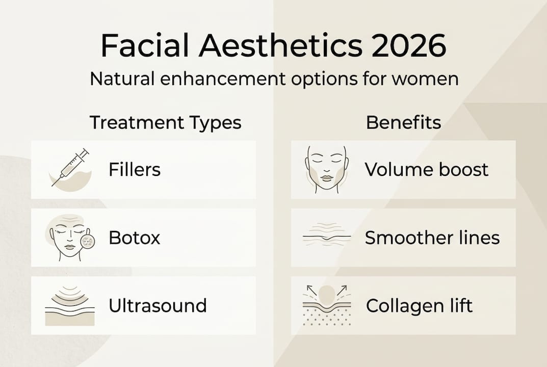 Infographic with facial aesthetics treatments and benefits