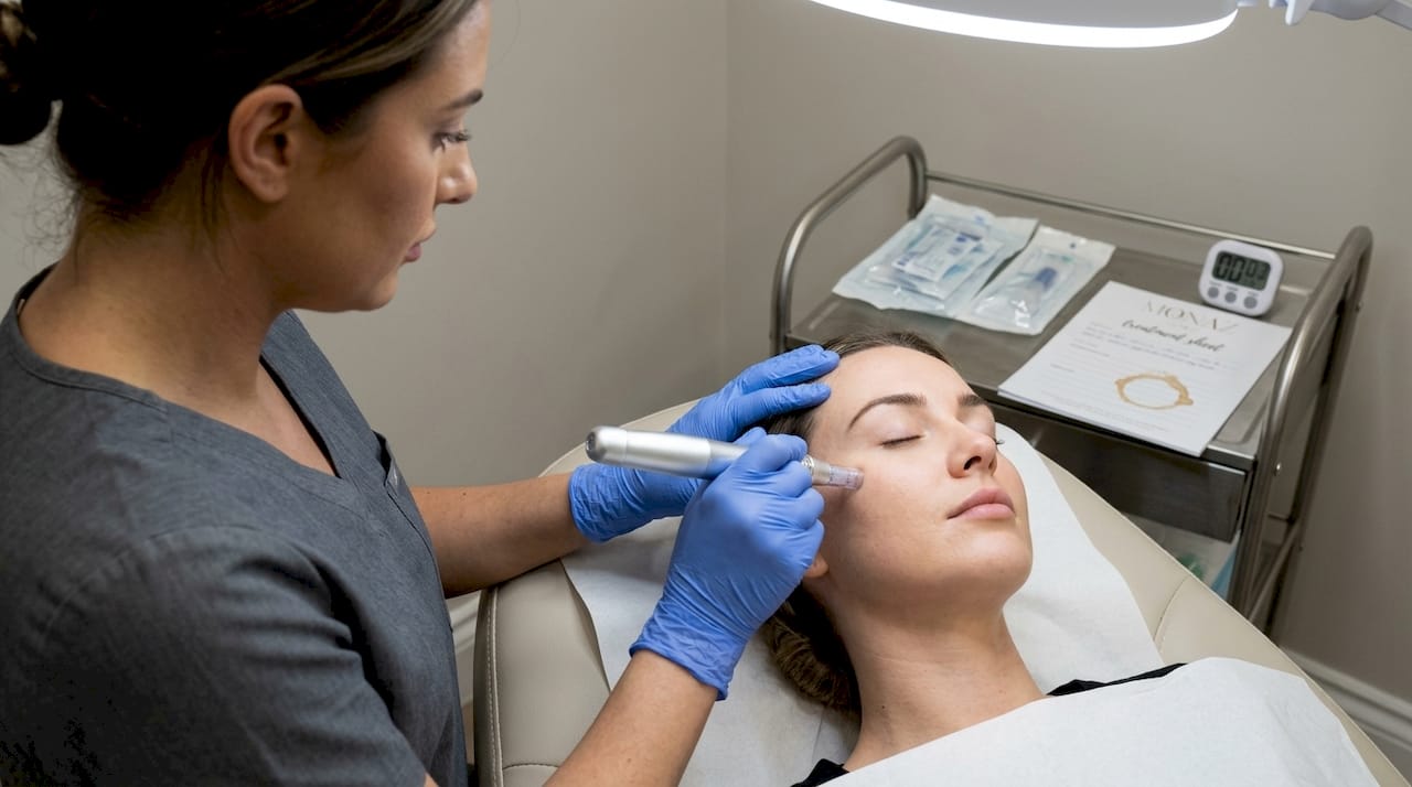 Complete non-invasive procedures list for natural beauty 1 Close-up of microneedling procedure in clinic